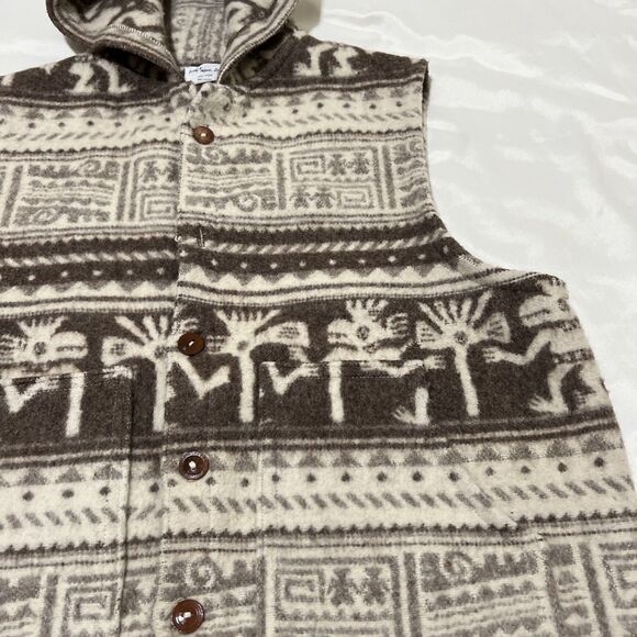 Wool Ecuador Hoodie Vest Aztec Southwestern Tribal Pockets XL MISSING BUTTON - Picture 5 of 11